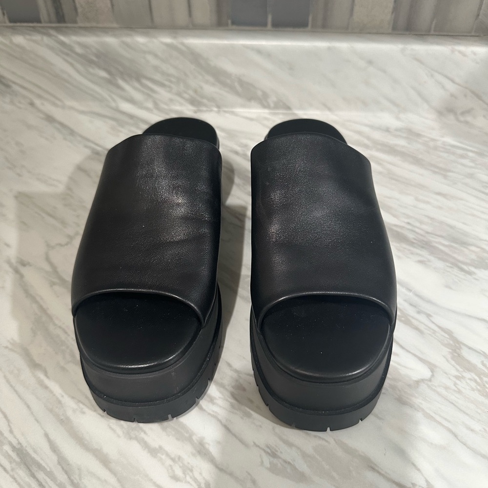 CLERGERIE  Black Leather Womens Slide Sandals